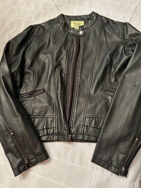 Maralyn & Me Black Faux Leather Bomber Jacket